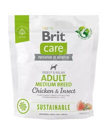 Brit care dog sustainable adult medium chicken insect granule pre dospelé psy stredných plemien 1 kg