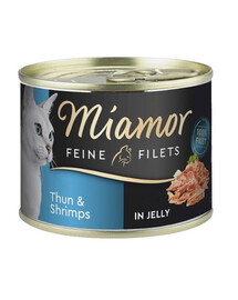 MIAMOR Feline Filets konzerva pre mačky, tuniak a krevety v želé 185 g