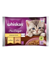 Whiskas Pure Delight Junior s kuracím a morčacím mäsom 4x 85 g