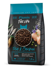 FITMIN Cat For Life Adult Fish and Chicken granule pre mačky s rybou a kuracím mäsom 1,8 kg