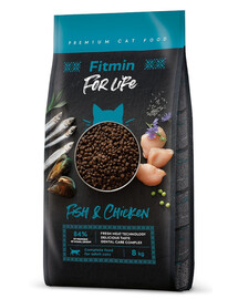 FITMIN Cat For Life Adult Fish and Chicken granule pre mačky s rybou a kuracím mäsom 8 kg