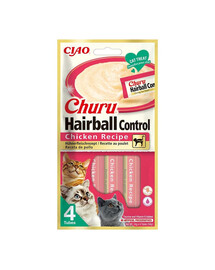 INABA Churu Hairball Chicken 4x14 g odchlpovacia pochúťka s kuracím mäsom