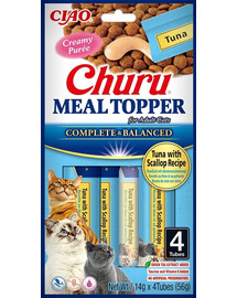 INABA Meal Topper Tuna Scallop 4x14 g krémový doplnok krmiva pre mačky s tuniakom a hrebenatkami