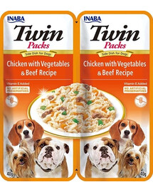 INABA Dog Twin Kuracie, zeleninové a hovädzie mäso vo vývare pre psov 2x40 g