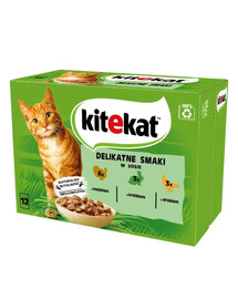 KITEKAT Delikatne Smaki w sosie 12x85g mokra karma dla kotów z indykiem, z królikiem, z drobiem