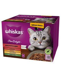 WHISKAS Adult Pure Delight Soczyste Kąski w galaretce 24x85 g kawałki z wołowiną, kurczakiem, jagnięciną, drobiem dla dorosłych kotów