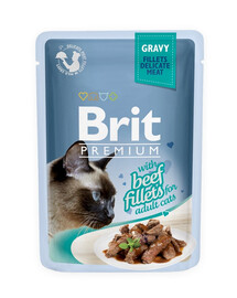 BRIT Premium Cat Fillets in Gravy krmivo s hovädzím mäsom pre mačky 24x85 g