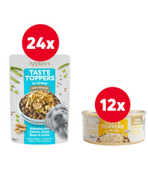 APPLAWS Taste Toppers Biela ryba, losos, fazuľa v želé  24 x 85g + Taste Toppers kuracie mäso vo vývare 12 x 156 g ZADARMO