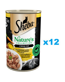 SHEBA Nature's Collection 12x400 g Konzerva s hydinou, pečeňou, rybím olejom a mrkvou pre dospelé mačky