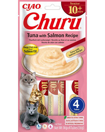 INABA Churu Cat Senior Tuna with Salmon 4x14g krémová pochúťka pre staršie mačky s tuniakom a lososom