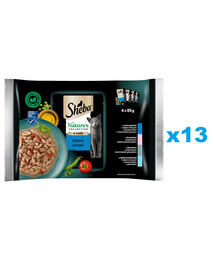 SHEBA Nature’s Collection Rybie príchute 52x85 g kompletné krmivo pre dospelé mačky v omáčke s tuniakom, lososom, treskou, morskými rybami