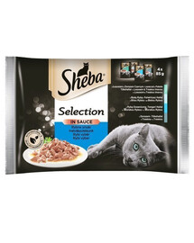 SHEBA Selection Select Slices Rybné Smaki 52x85g kompletné krmivo pre mačky v omáčke s lososom a čiernou treskou, biela ryba, morská ryba, treska