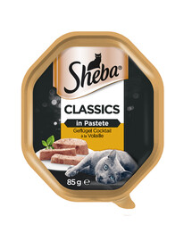 SHEBA Classics Hydina Cocktail vanička 22x85g - kompletné krmivo pre dospelé mačky, v paštéte