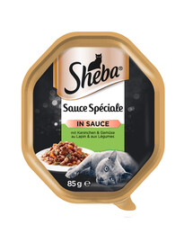 SHEBA Sauce Collection vanička 22x85 g kompletné krmivo pre dospelé mačky kúsky s králikom a zeleninou v omáčke