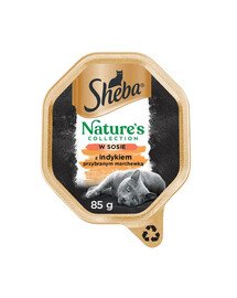 SHEBA Nature’s Collection vanička 22x85 g kompletné krmivo pre dospelé mačky kúsky s morkou ozdobené mrkvou v omáčke