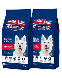 BUTCHER'S Natural&Healthy krmivo pre psov s hovädzím mäsom 30 kg (2 x 15 kg)