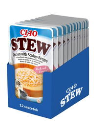 INABA CIAO Stew Dusené kura a hrebenatky 12x40g
