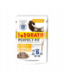 PERFECT FIT Sensitive 1+ 2x85g vrecká s kuracím mäsom v omáčke pre dospelé mačky
