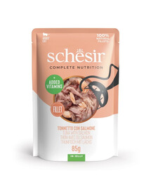 SCHESIR Jelly Adult Tuniak s Lososom v želé pre mačky 85 g