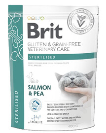 BRIT Grain Free Veterinárny Care Cat Sterilizovaný Salmon and Pea 400 g pre dospelé mačky po sterilizácii