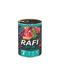 Rafi Junior konzerva pre mladých psov s jahňacím mäsom, čučoriedkami a brusnicami 400 g