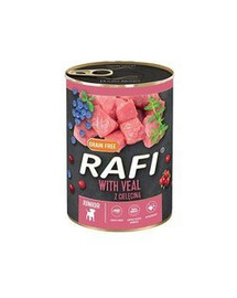 Rafi Junior konzerva pre psov teľacie mäso, čučoriedky, brusnice 400 g