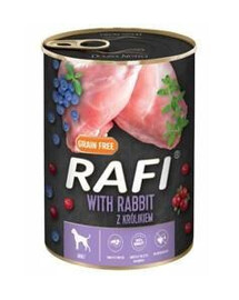 Rafi konzerva pre psov s králikom, čučoriedkami a brusnicami 400 g