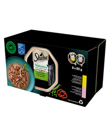 SHEBA Nature's Collection Mix chutí v omáčke Kurča s paprikou a losos s hráškom 8x85g