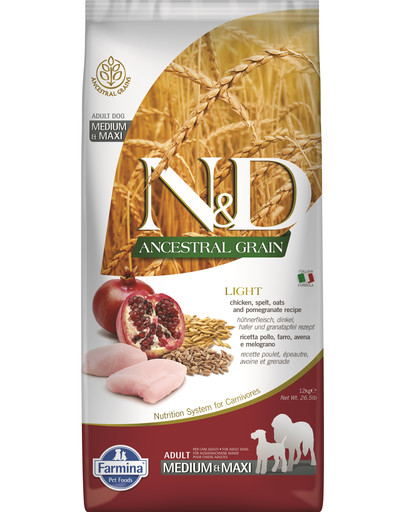 FARMINA N&D Nízkozrnné dospelé ľahké M/L kuracie mäso a granátové jablko 2,5 kg