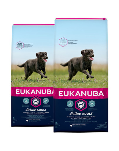 EUKANUBA  Active Adult Large Breeds Chicken bohaté na čerstvé kuracie 2 x 15kg