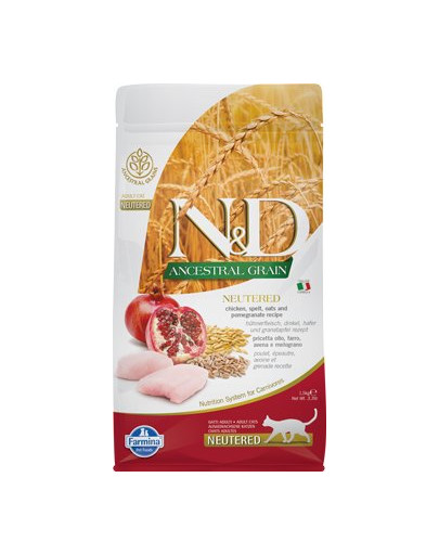 Farmina N&D Low Grain CAT Neuter s kuracím mäsom a granátovým jablkom 1,5 kg