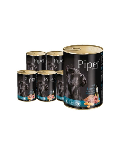 DOLINA NOTECI PIPER mokré krmivo pre dospelé psy s jahňacím mäsom, mrkvou a hnedou ryžou 24x400 g