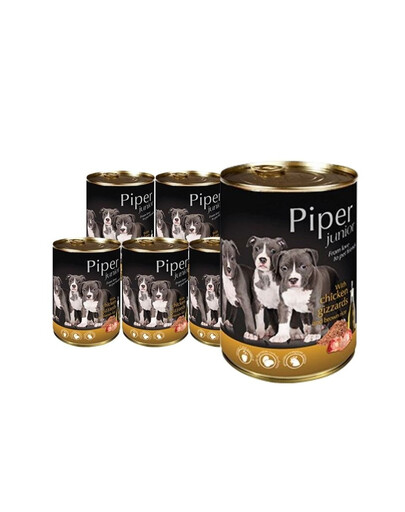 DOLINA NOTECI PIPER mokré krmivo Junior s kuracími žalúdkami a hnedou ryžou 24x400 g