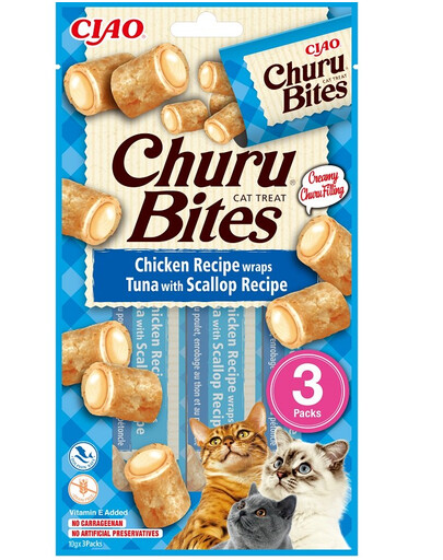 INABA Churu Bites Chicken tuna&scallop wrap 3x10g wrapy s tuniakom a mušľami pre mačky