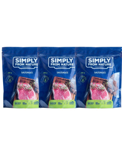 SIMPLY FROM NATURE Párky pre psov s hovädzím mäsom 3 x 200 g