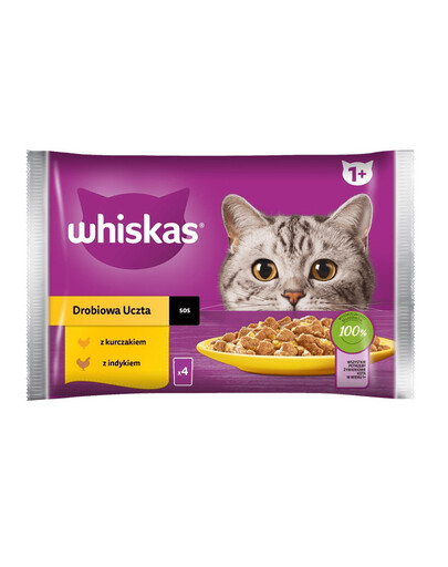 WHISKAS Adult 52x85 g Drůbeží hody Mokré krmivo pro dospělé kočky, s: kuře, krůtí