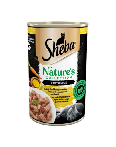 SHEBA Nature's Collection 400 g Konzerva s hydinou, pečeňou, rybím olejom a mrkvou pre dospelé mačky