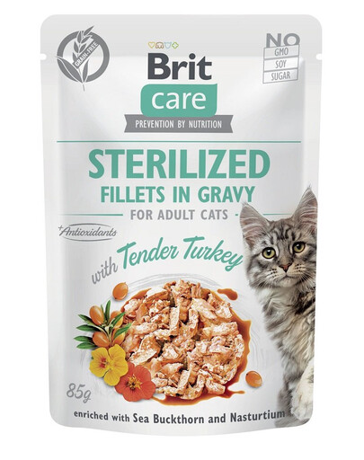 BRIT CARE Fillets in Gravy Pouch Sterilized Tender Turkey 24x85g