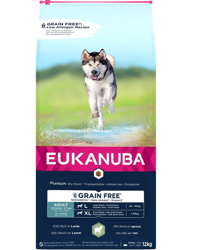 EUKANUBA Grain Free L Adult Jahňacie 12 kg pre dospelé psy veľkých plemien