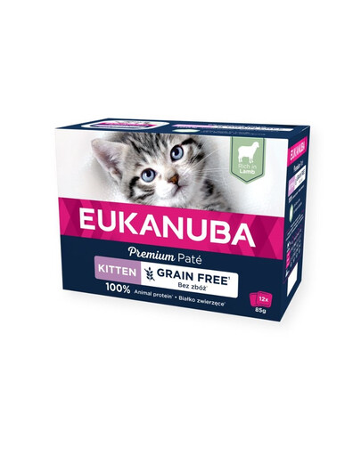 EUKANUBA Grain Free Kitten paštéta pre mačiatka Jahňacie 12 x 85 g