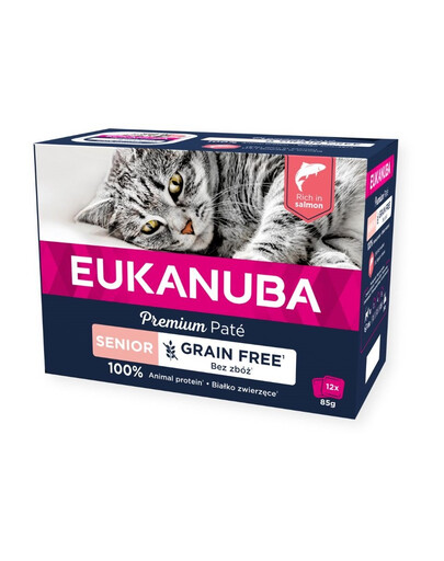 EUKANUBA Grain Free Senior paštéta pre staršie mačky Losos 12 x 85 g