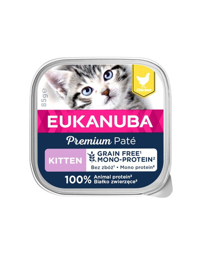 EUKANUBA Grain Free Kitten Monoproteínová paštéta pre mačiatka Kuracie 85 g