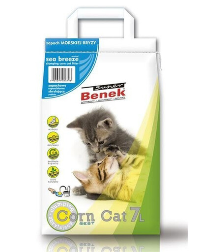 Certech Super Benek Corn Cat Sea Breeze kukuričná podstielka s vôňou morského vánku pre mačky objem 7 l
