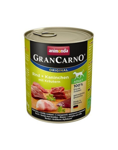 Animonda Grancarno Original Rind + Krautern 800g - vlhké krmivo pro psy s králíkem a bylinkami
