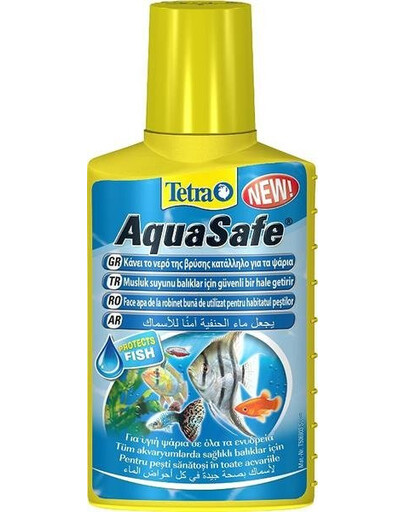 Tetra AquaSafe 500 ml prípravok, ktorý chráni ryby a rastliny pred škodlivými látkami obsiahnutými vo vodovodnej vode