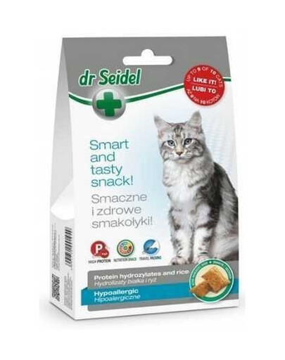 Dermapharm Dr Seidel Smart and Tasty Snack Protein Hydrozylates and Rice Hypoallergic 50g - pochoutka pro kočky s proteinem a rýží hypoalergenní 50g