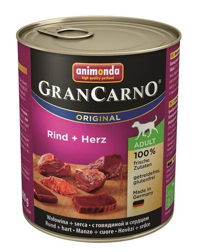Animonda Grancarno Fleisch Pur Adult Rind + Herz 800g - vlhké krmivo pre dospelé psy hovädzie so srdiečkami 800g