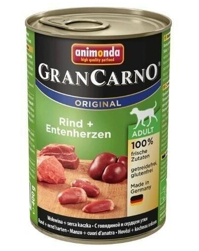 Animonda Grancarno Original Rind + Entenherzen 400 g konzerva pre psov s hovädzími a kačacími srdiečkami