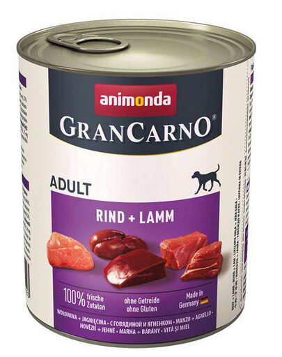 Animonda Grancarno Original Rind + Lamm 800g vlhké krmivo pro psy s hovězím a jehněčím masem