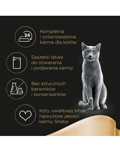 SHEBA saszetka Delicacy in Jelly Smaki Drobiowe - mokra karma dla kotów w galaretce (z kurczakiem, z indykiem, z kaczką, z drobiem) 4x85g